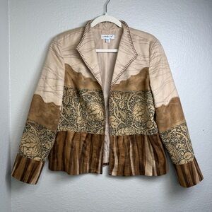 Coldwater Creek Women’s Western Style Faux Suede Boho Artsy Open Jacket Size P14